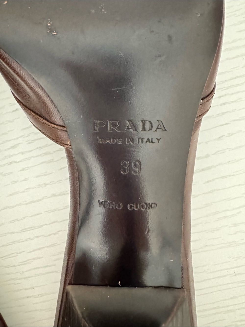 Prada EU 39 Brown Leather Buckle Studded Low Kitten Heel Open Toe Sandals Shoes - Picture 6 of 6